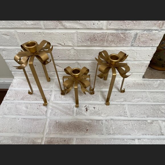 Vintage Bow Gift Wrap Box w/Ribbon Candle Holders ~ Set of 3 - Picture 9 of 10